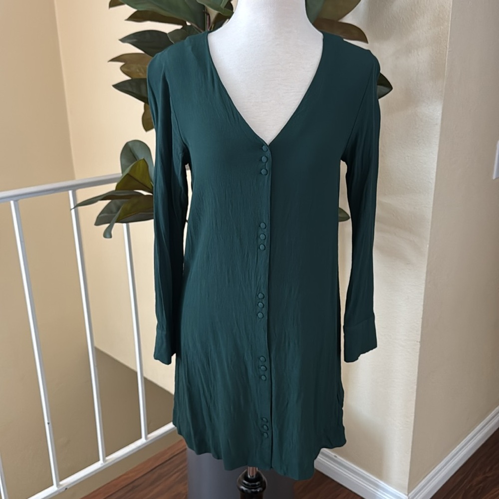 Madewell Button Front Novel Long Sleeve Green Shirt Dress Size S